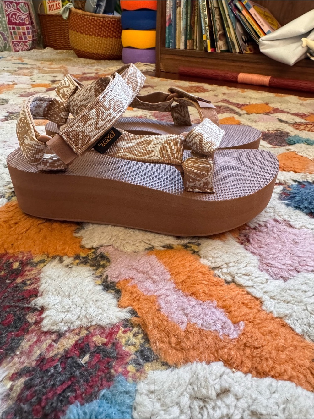 Teva Women's Beige Patterned Platform Sandals
